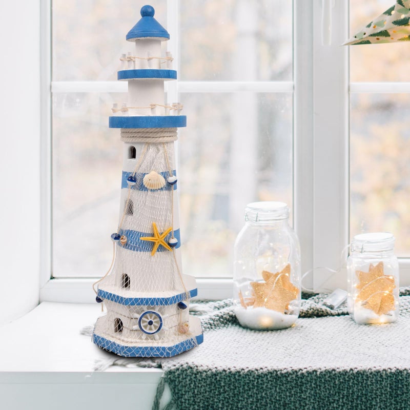 ChezMax Nautical Ocean Lighthouse Decor for Home - 15.0" Nautical Lighthouse Decor, Mediterranean Sea Beach Style Watchtower, Outdoor Wooden Nautical Tower Ornament Figurine - Image 4